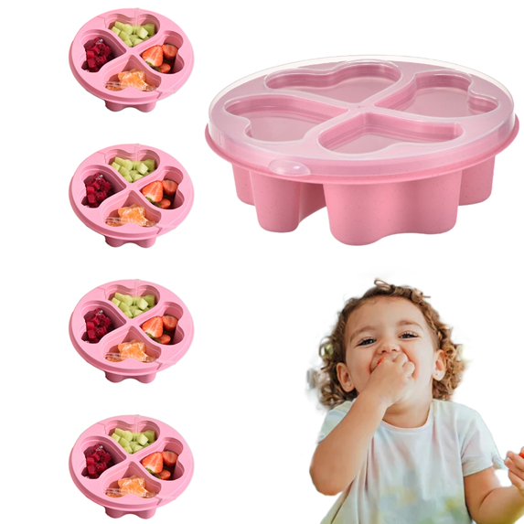 Bxaolu 4 Pack Snack Containers, 4 Compartments Bento Snack Box, Reusable Lunch Containers for Adults, Divided Food Storage Containers for Work Travel, Pink