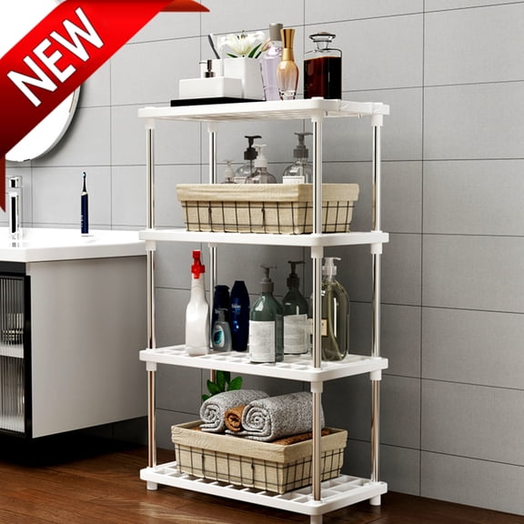 Bxaolu 4-Shelf Standing Storage Shelves Heavy Duty Plastic Shelving Unit Pantry Wire Rack for Office Garage Kitchen, 8.6 D x 15.7" W x 31.4" H, White