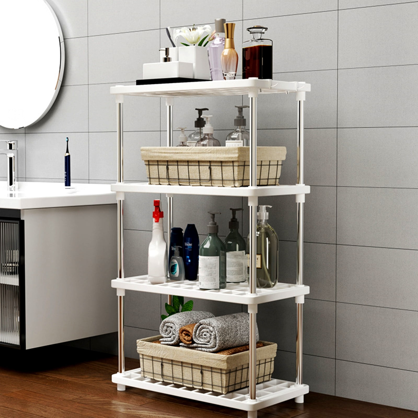 Bxaolu 4 Tier Shelving Plastic Large Storage Shelves Heavy Duty Utility ...