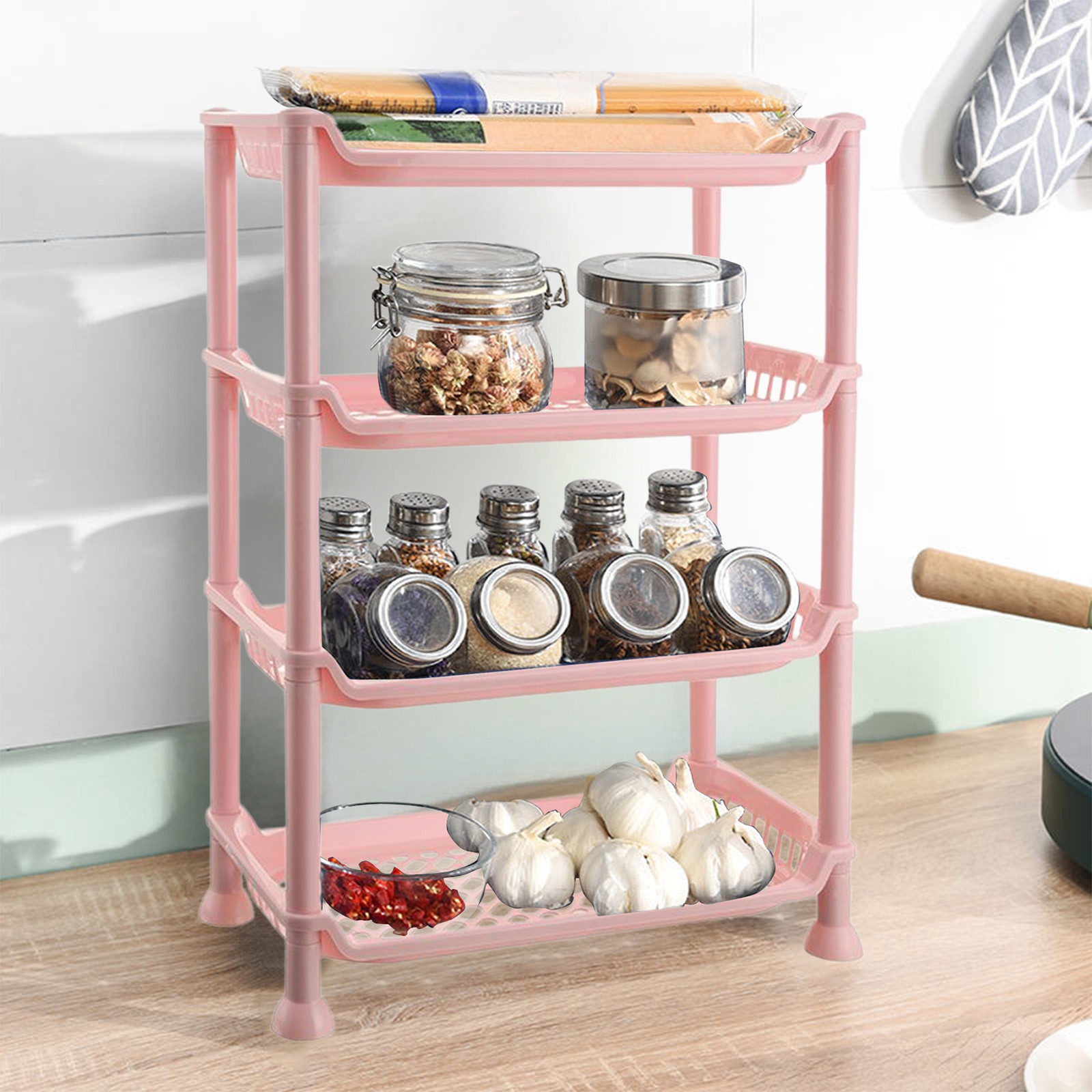 Bxaolu 4 Tier Storage Rack Plastic Shelving Unit, Storage Standing ...