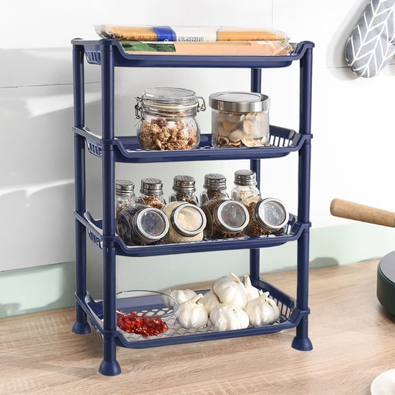 Bxaolu 4 Tier Storage Rack Plastic Shelving Unit, Storage Standing Shelf Organizer for Laundry Bathroom Kitchen Pantry Closet Garage Basement Utility Room, Blue