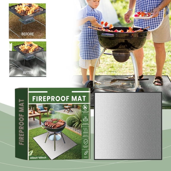 Bxaolu 40" Square Fire Pit Mat for Solo Stove Bonfire, Double-Sided Fireproof Heat Insulated Under Grill Mat Protector for Deck,Patio,BBQ,Oil-Proof and Reusable and Waterproof,Black&Silver