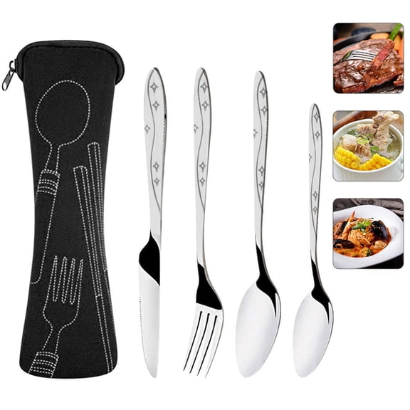Bxaolu 4PCS Premium Travel Utensils With Bag, Stainless Steel Reusable Portable Utensils Set With Pouch, Travel Silverware Set for Lunch Box Camping