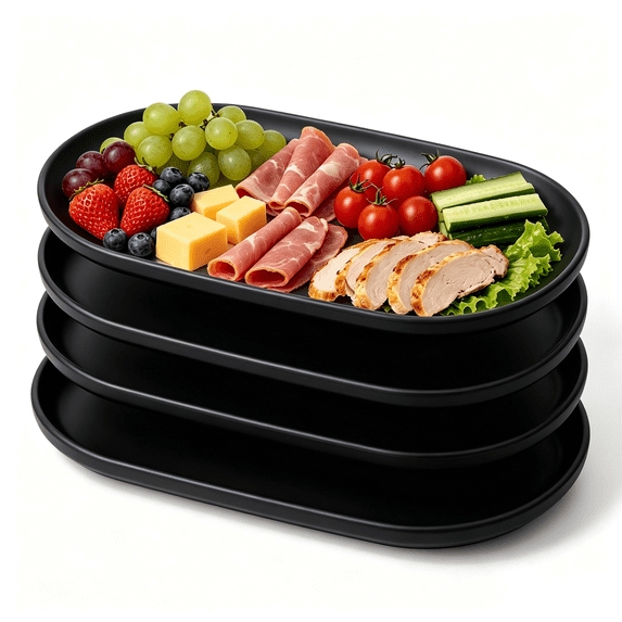 Bxaolu 4Pack Plastic Serving Tray for Party - Serving Tray 6.5 x 11.81 Inch - Light Weight Dessert Tray for Food - Rectangular Party Serving Tray for Entertaining