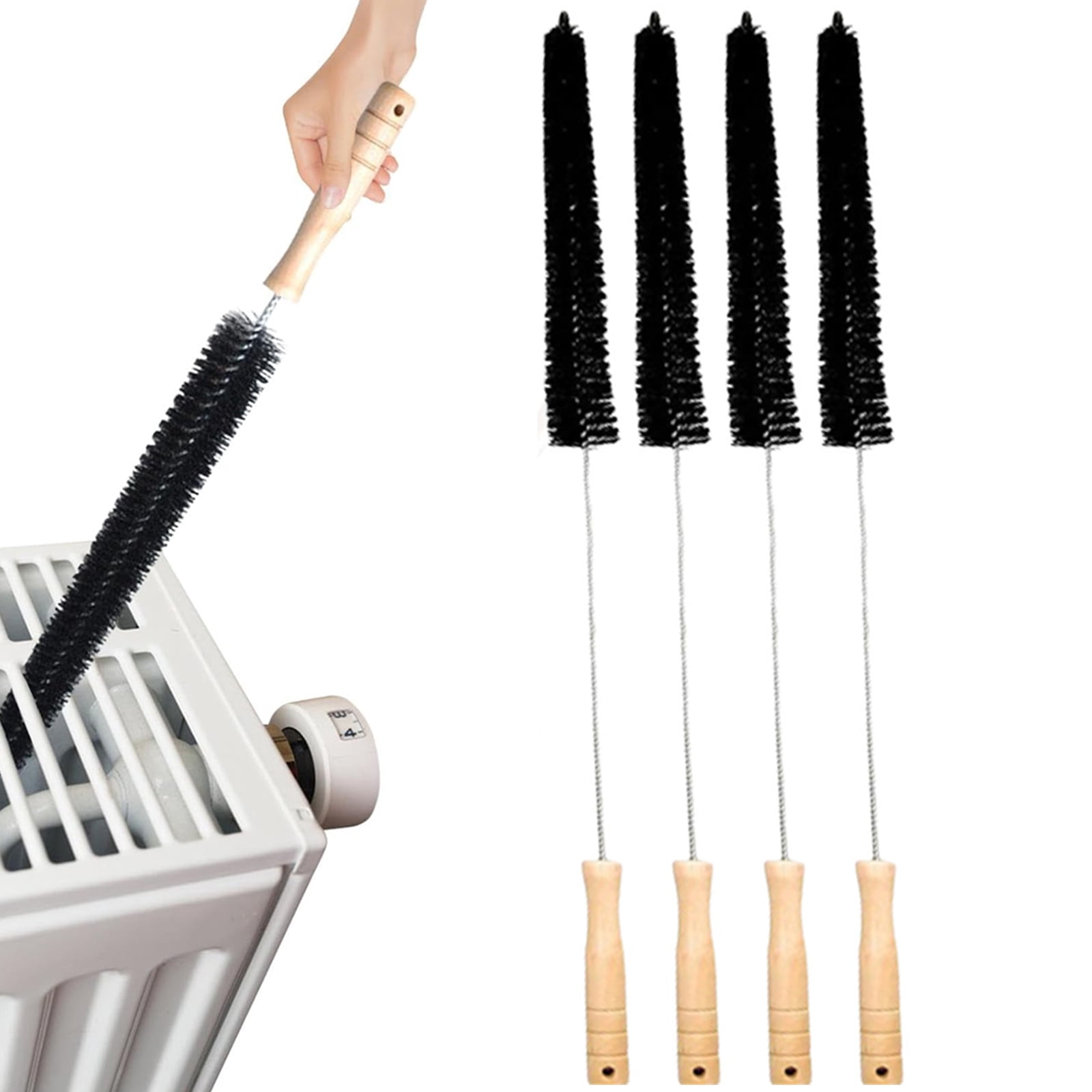 Bxaolu 4Pcs Radiator Brush, Dryer Lint Brush Vent Cleaner, 16 inch Long Flexible Refrigerator Coil Soft Bristile Brush with Wooden Handle, Laundry Room and Washer Dryer Organizers