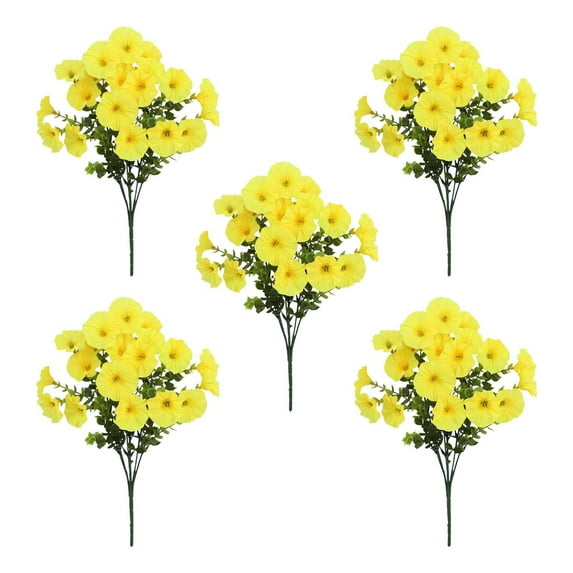 Bxaolu 5 Bundles Artificial Flowers for Indoor Outdoors Decorations, Fake Flowers Faux Plants Silk Morning Glory Flowers UV Resistant for Garden Patio Porch Box Home Decor , Yellow