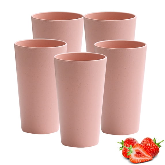 Bxaolu 5 Pcs Unbreakable Plastic Cups Set, 16.9 oz Reusable Plastic Cups, Stackable Water Tumblers, Drinking Cup for Kitchen, Outdoor, BPA-free, Dishwasher Refrigerator and Microwave Safe(Pink)