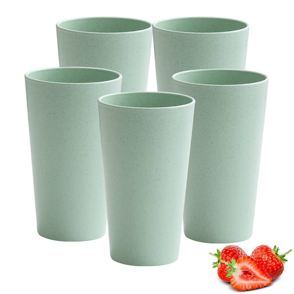Bxaolu 5 Pcs Unbreakable Plastic Cups Set, 16.9 oz Reusable Plastic Cups, Stackable Water Tumblers, Drinking Cup for Kitchen, Outdoor, BPA-free, Dishwasher Refrigerator and Microwave Safe(Green)