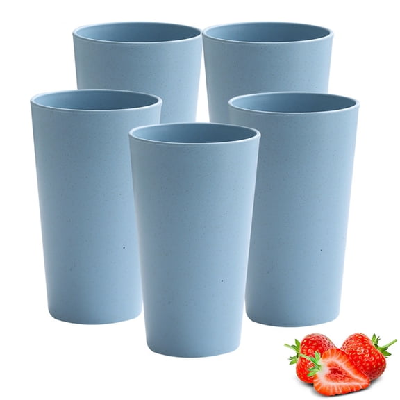 Bxaolu 5 Pcs Unbreakable Plastic Cups Set, 16.9 oz Reusable Plastic Cups, Stackable Water Tumblers, Drinking Cup for Kitchen, Outdoor, BPA-free, Dishwasher Refrigerator and Microwave Safe(Blue)