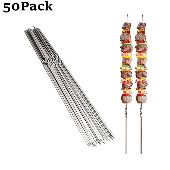Bxaolu 50Pack 15.8" Kabob Skewers, Metal Skewers for Grilling, Stick BBQ Barbecue Skewer, Reusable Grilling Skewers Set for Outdoor Home Party Use