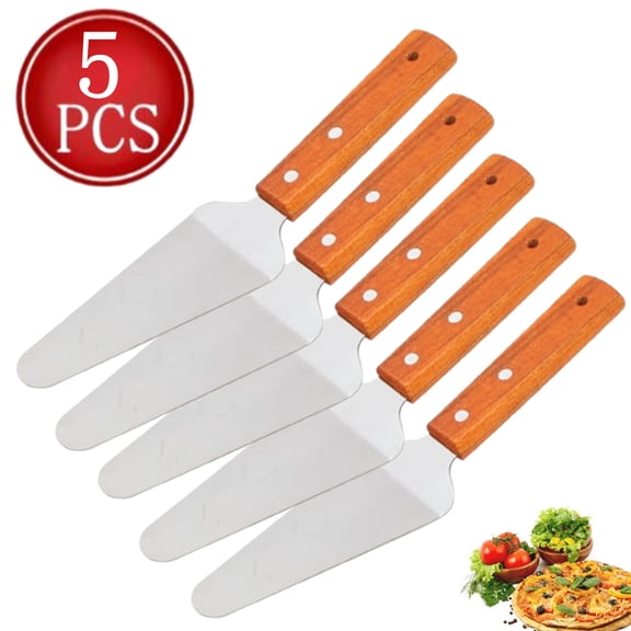 Bxaolu 5Packs Pizza Server Spatula Pie Servers Spatula With Wooden Handle Shovel Stainless Steel &nbsp;Non Slip Triangular Spade Easy to Grip Pizza Spatulas Pie Server Cake Pizza Servers