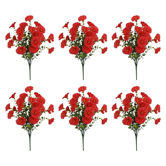 Bxaolu 6 Bundles Artificial Flowers for Indoor Outdoors Decorations, Fake Flowers Faux Plants Silk Morning Glory Flowers UV Resistant for Garden Patio Porch Box Home Decor , Red