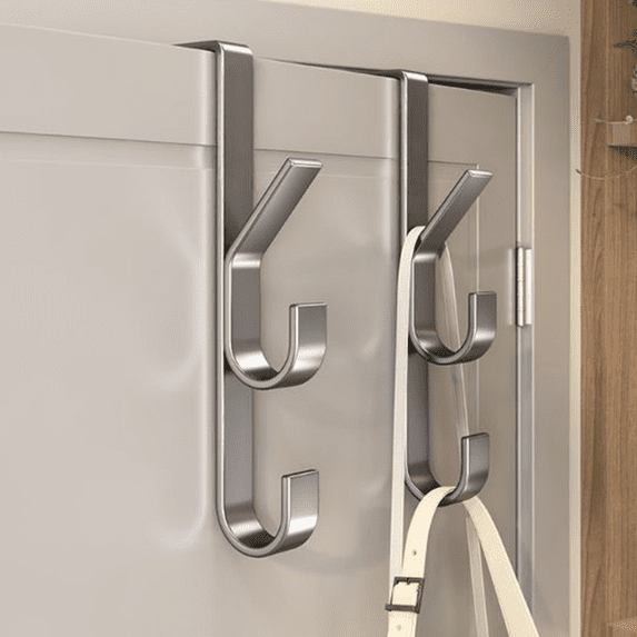 Bxaolu 6 Hook Vertical Over The Door Hooks, Over The Door Hanger, for Towel and Clothes Hangers, Gray, 2 Pack