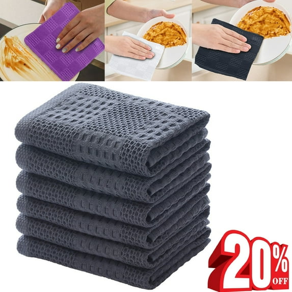 Bxaolu 6 Pack Kitchen Towels and Dishcloths Sets, Cotton Soft Highly Absorbent Dish Towels for Kitchen,Washing Dishes,13.38 x 13.38 Inches, Gray