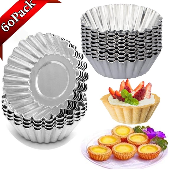 Bxaolu 60Pcs Mini Tart Pans Egg Tart Mold, 2.75" Aluminium Mini Pie Tins Reusable Tart Pans for Baking, Kitchen Accessories