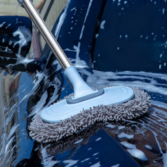 Bxaolu 65" Car Wash Brush Mop with Long Handle, Microfiber Sponge Mitt Cleaning Detailing Duster for Washing Cars Truck SUV RV Caravans and Household (Blue)