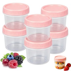 Bxaolu 6Pack Food Storage Containers, 4Oz Plastic Freezer Food Storage Jars with Screw Lids, Leakproof Takeout Container for Jam, Reusable Pudding Cups for Fruit, Dessert, Sundaes, Soup, BPA Free