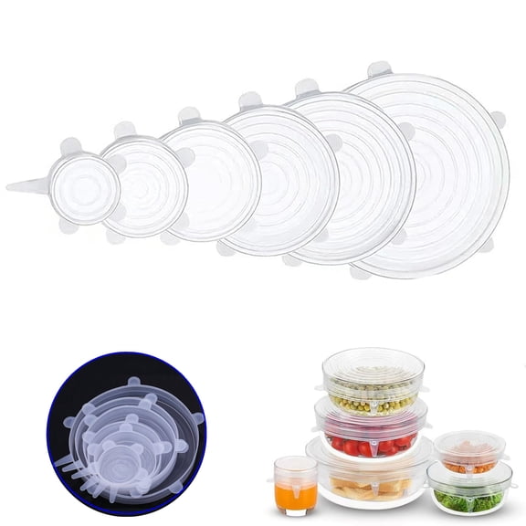 Bxaolu 6Pcs Silicone Stretch Lids, Reusable Silicone Lids for Storage, 6 Different Sizes Food Grade Silicone Bowl Covers,Heat Resistant Airtight Seal Lids for Bowls Cups Cans Jars Round Containers