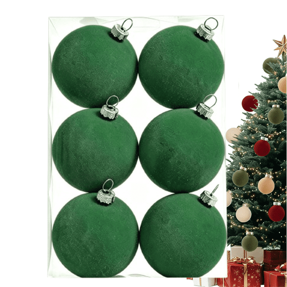 Bxaolu 6Pcs Velvet Christmas Ball Ornaments 2.4" Flocked Christmas Tree Hanging Ornaments Shatterproof Xmas Bulbs for Home Xmas Tree Party Decor (Green)