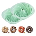 thumbnail image 1 of Bxaolu 7.7 Inch Silicone Spiral Fluted Tube Cake Pan, 2 Pack Non Stick Silicone Baking Molds for Cake, Bread, Brownie, Jello, Green, 1 of 6