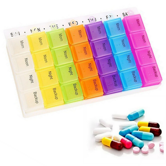 Bxaolu 7 Day Weekly Pill Organizer with 4 Times a Day Compartment, AM/PM, Pill Holder, Daily Pill Box Planner for Pills, Vitamins, Fish Oil and Supplements