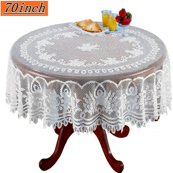 Bxaolu 70 Inch Round White Lace Tablecloth, Elegant Table Cover for Wedding Reception and Vintage-Style Decor