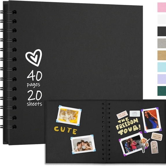 Bxaolu 7X7 Inch DIY Scrapbook Photo Album, Thick Paper Scrap Book 40 Pages Memory Book for Wedding Family, Black