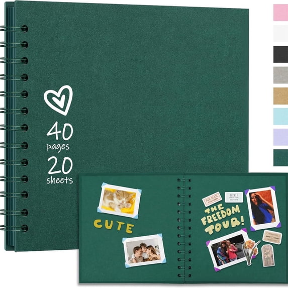 Bxaolu 7X7 Inch DIY Scrapbook Photo Album, Thick Paper Scrap Book 40 Pages Memory Book for Wedding Family, Green