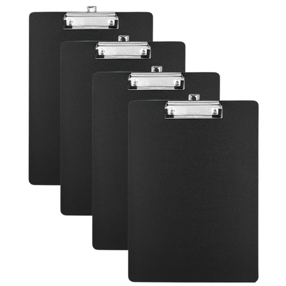 Bxaolu 8.5" x11" Plastic Clipboards 4-Pack with Hanging Hook – Slim Durable Clip Boards, Standard Letter/A4 Size for Home Office Use, Black