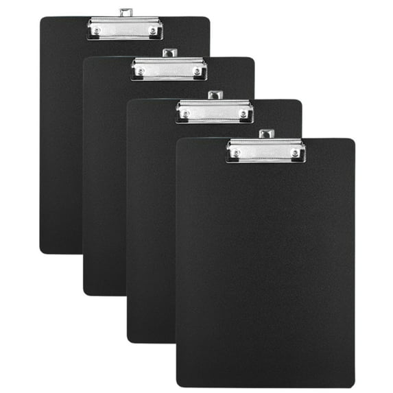 Bxaolu 8.5" x11" Plastic Clipboards 4-Pack with Hanging Hook – Slim Durable Clip Boards, Standard Letter/A4 Size for Home Office Use, Black