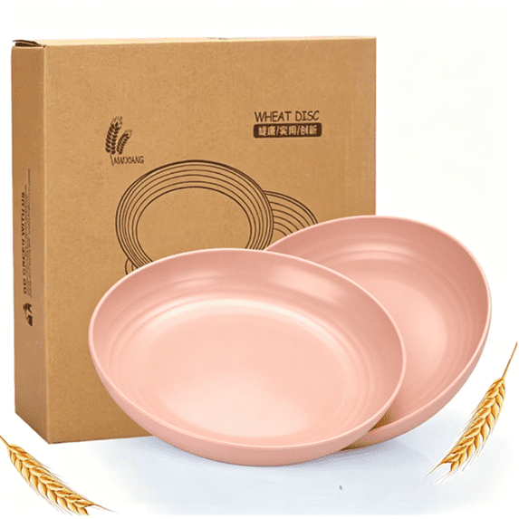 Bxaolu 8.9 Inch Unbreakable Wheat Straw Plates - 2PCS Reusable Plate Set - Dishwasher & Microwave Safe - Dinner Dishes Lightweight Plates Salad Adult Plate for Kitchen Camping - BPA Free - Pink