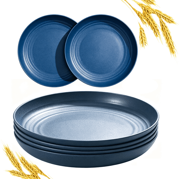 Bxaolu 8.9 Inch Unbreakable Wheat Straw Plates - 6PCS Reusable Plate Set - Dishwasher & Microwave Safe - Dinner Dishes Lightweight Plates Salad Adult Plate for Kitchen Camping - BPA Free - Navy