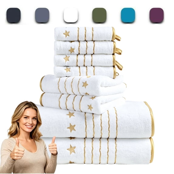 Bxaolu 8 Piece Bath Towel Set, Microfiber Bathroom Towel - 2 Bath Towels, 2 Hand Towels, and 4 Wash Cloths, Super Soft, Star Pattern Highly Absorbent Towels for Bathroom, Gym, Hotel, and Spa