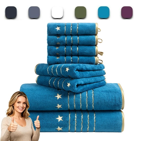 Bxaolu 8 Piece Bath Towel Set, Microfiber Bathroom Towel - 2 Bath Towels, 2 Hand Towels, and 4 Wash Cloths, Super Soft, Star Pattern Highly Absorbent Towels for Bathroom, Gym, Hotel, and Spa
