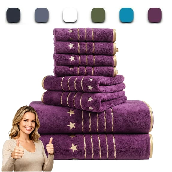 Bxaolu 8 Piece Bath Towel Set, Microfiber Bathroom Towel - 2 Bath Towels, 2 Hand Towels, and 4 Wash Cloths, Super Soft, Star Pattern Highly Absorbent Towels for Bathroom, Gym, Hotel, and Spa