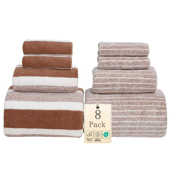 Bxaolu 8 Piece Premium Towel Set, 2 Bath + 2 Hand + 4 Wash Cloths, Velvet Spun Cotton, Highly Absorbent Towels for Bathroom, Gym, Hotel, and Spa, Coffee
