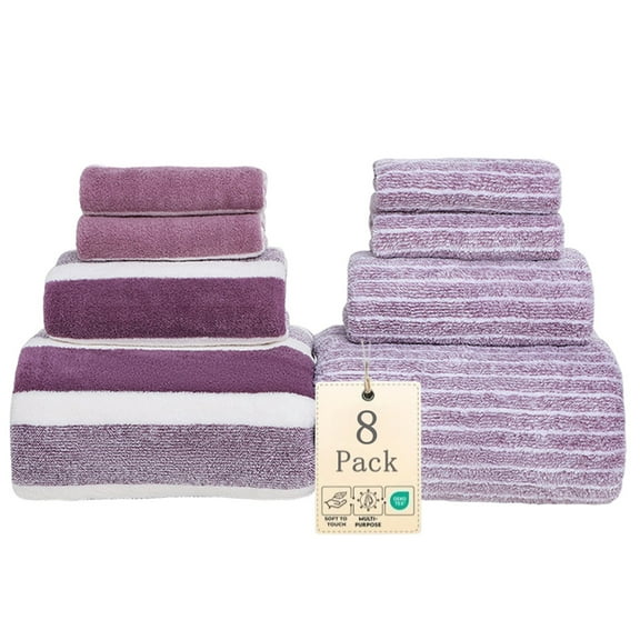 Bxaolu 8 Piece Premium Towel Set, 2 Bath + 2 Hand + 4 Wash Cloths, Velvet Spun Cotton, Highly Absorbent Towels for Bathroom, Gym, Hotel, and Spa, Purple
