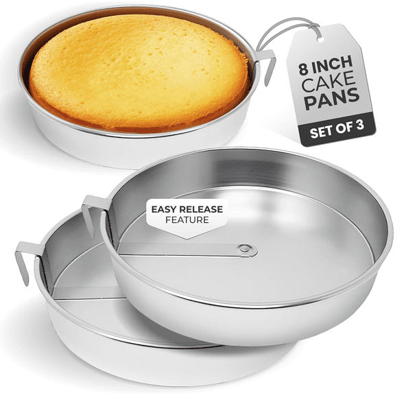 Bxaolu 9.8 Inch Round Cake Pans, 3 Pack, Silver Cake Pan with a Built-in Swivel Blade, Easy Release Cake Pans Set for Baking, Baking Pans Set for Tiered & Layered Cakes, Dishwasher Safe