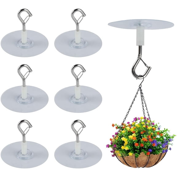 Bxaolu Adhesive Ceiling Hooks, 6 Pack No Drill Ceiling Hanging Hook for Hanging Plants Lanterns,Wind Chimes Stainless Steel Outdoor Adhesive Hooks