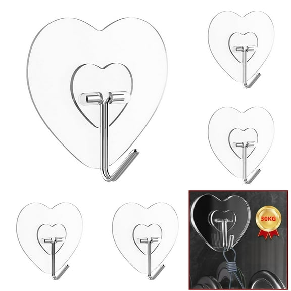 Bxaolu Adhesive Hooks for Hanging Heavy Duty, Wall Hooks Self Adhesive Towel Coat Hooks Waterproof Transparent Hook for Bathroom Shower Kitchen Keys, 5 Pack