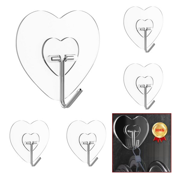 Bxaolu Adhesive Hooks for Hanging Heavy Duty, Wall Hooks Self Adhesive Towel Coat Hooks Waterproof Transparent Hook for Bathroom Shower Kitchen Keys, 5 Pack