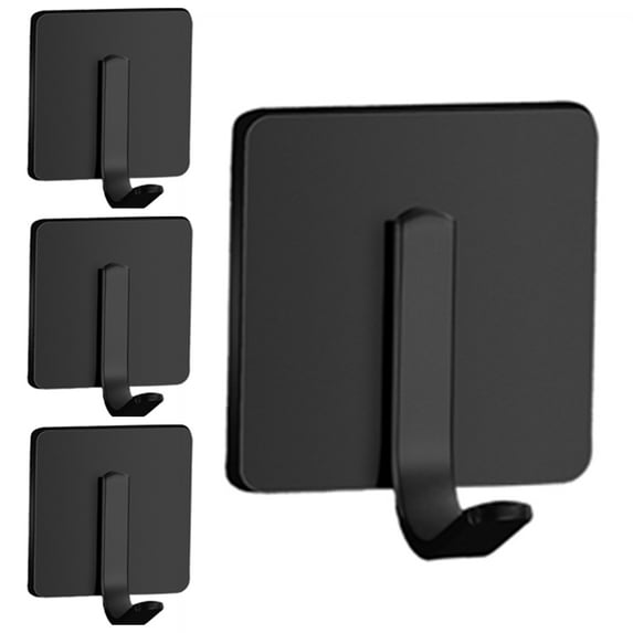 Bxaolu Adhesive Hooks for Hanging, Self Adhesive Hanger Stainless Hook for Hanging, Wall Hooks Heavy Duty Hooks Metal Hooks Coat Hooks Towel Hooks Key Holder Utility Hooks 4 Pack (Black)