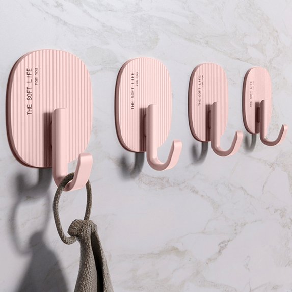 Bxaolu Adhesive Hooks, Self Adhesive Wall Hooks Small Stick on Hooks Waterproof Plastic Shower Hangers Towel Hooks for Bathroom Kitchen Livingroom - 4 Pcs