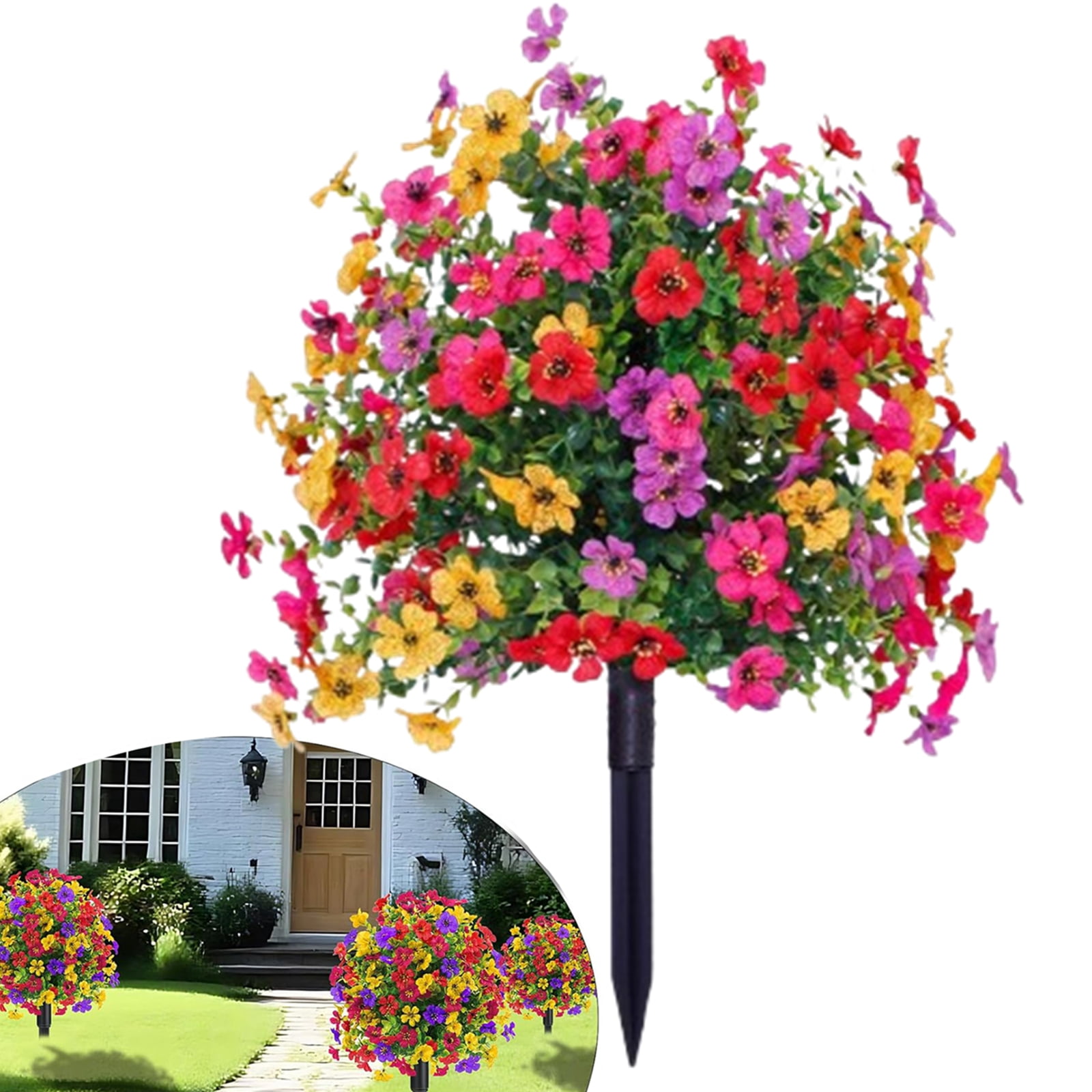Bxaolu Artificial Flowers with Ground Stake,Artificial Fake Flowers for Outdoor Spring Decoration,22" Realistic UV Resistant Silk Flowers for Outside Patio Window Garden Yard Home (Multicolor)