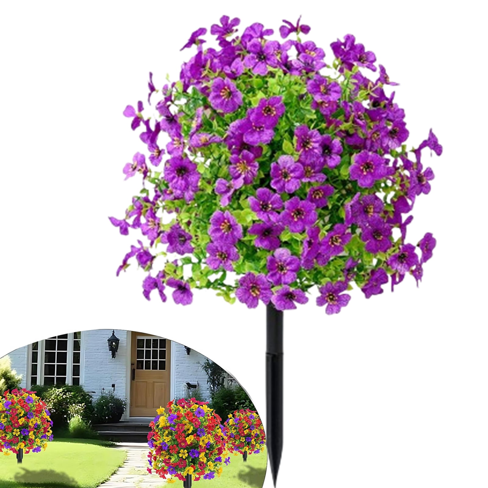 Bxaolu Artificial Flowers with Ground Stake,Artificial Fake Flowers for Outdoor Spring Decoration,22" Realistic UV Resistant Silk Flowers for Outside Patio Window Garden Yard Home (Purple)