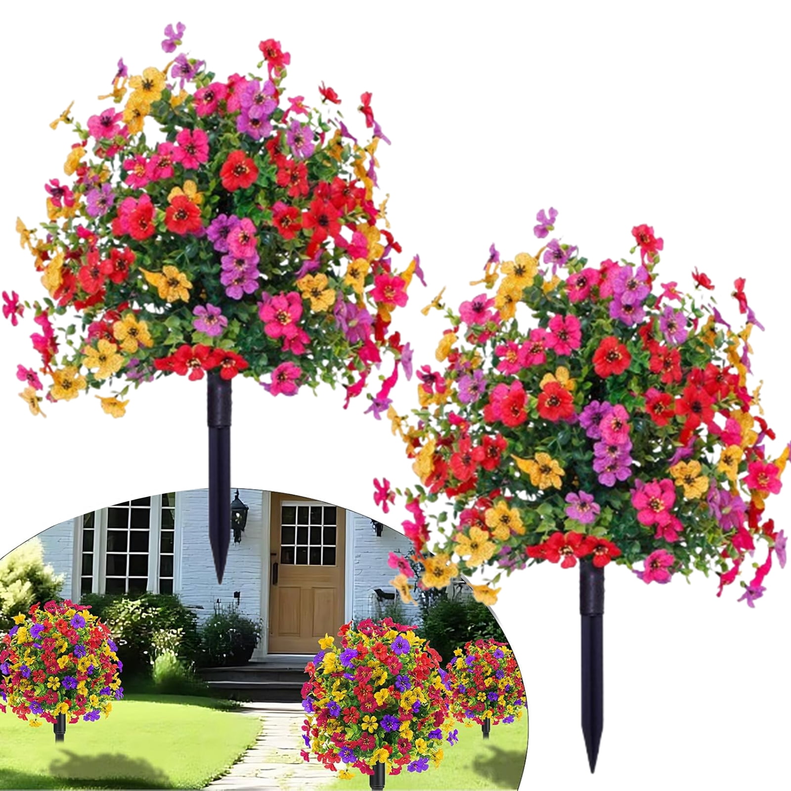 Bxaolu Artificial Flowers with Ground Stake,Artificial Fake Flowers for Outdoor Spring Decoration,22" Realistic UV Resistant Silk Flowers for Outside Patio Window Garden Yard Home (Multicolor)