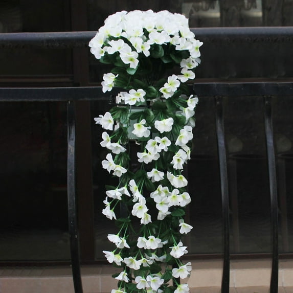 Bxaolu Artificial Hanging Flowers, 2 Pack Hanging Artificial Violet Ivy Flowers Fake Hanging Plant for Home Wedding Garden Yard Indoor Outdoor Decor (White)