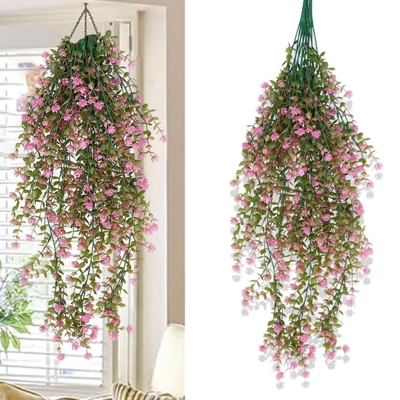 Bxaolu Artificial Hanging Flowers Outdoor Faux Plants Spring Summer Decor Fake Silk Violets, Realistic UV Resistant Trailing Vines Porch Yard Indoor Wedding Favors(Pink,1Pc)