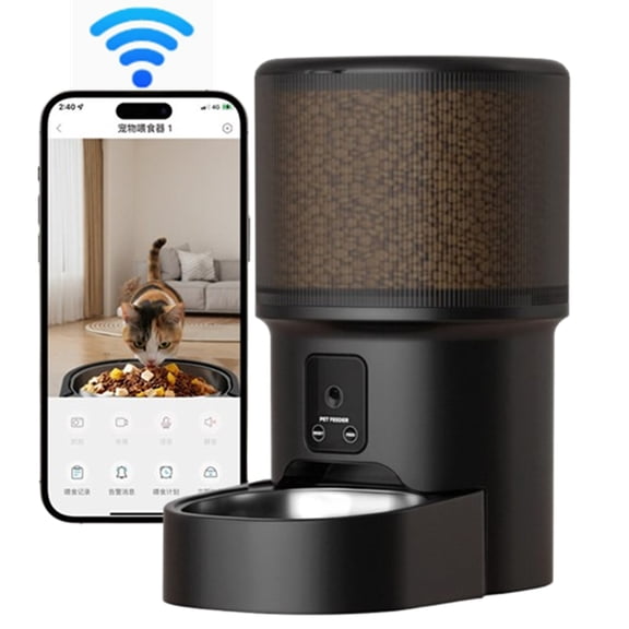Bxaolu Automatic Cat Feeder, WiFi Automatic Dog Food Dispenser with Freshness Preservation, 4L HD Video Pet Feeder with Low Food Sensor, Timing , 120 Wide angle, Up to 10 Meals Per Day, Black