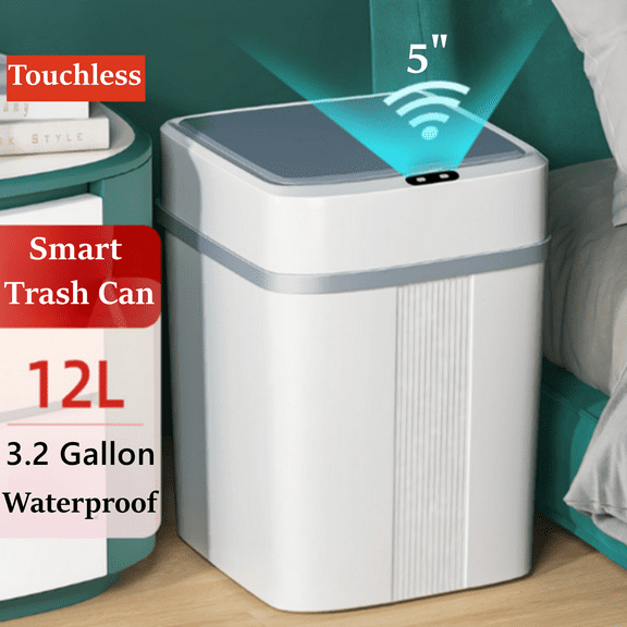 Bxaolu Automatic Trash Can, 3.2 Gallon Smart Trash Can, Rechargeable Touchless Motion Sensor Trash Bin with lid for Bathroom Kitchen Office Bedroom, White